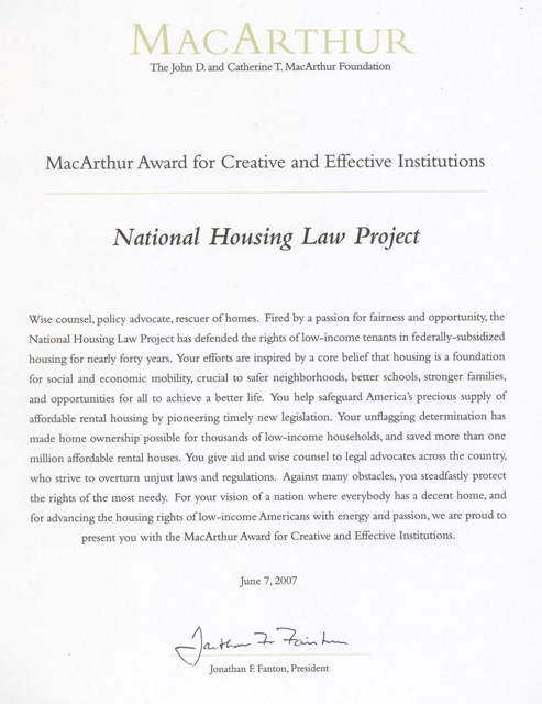 MacArthur Certificate
